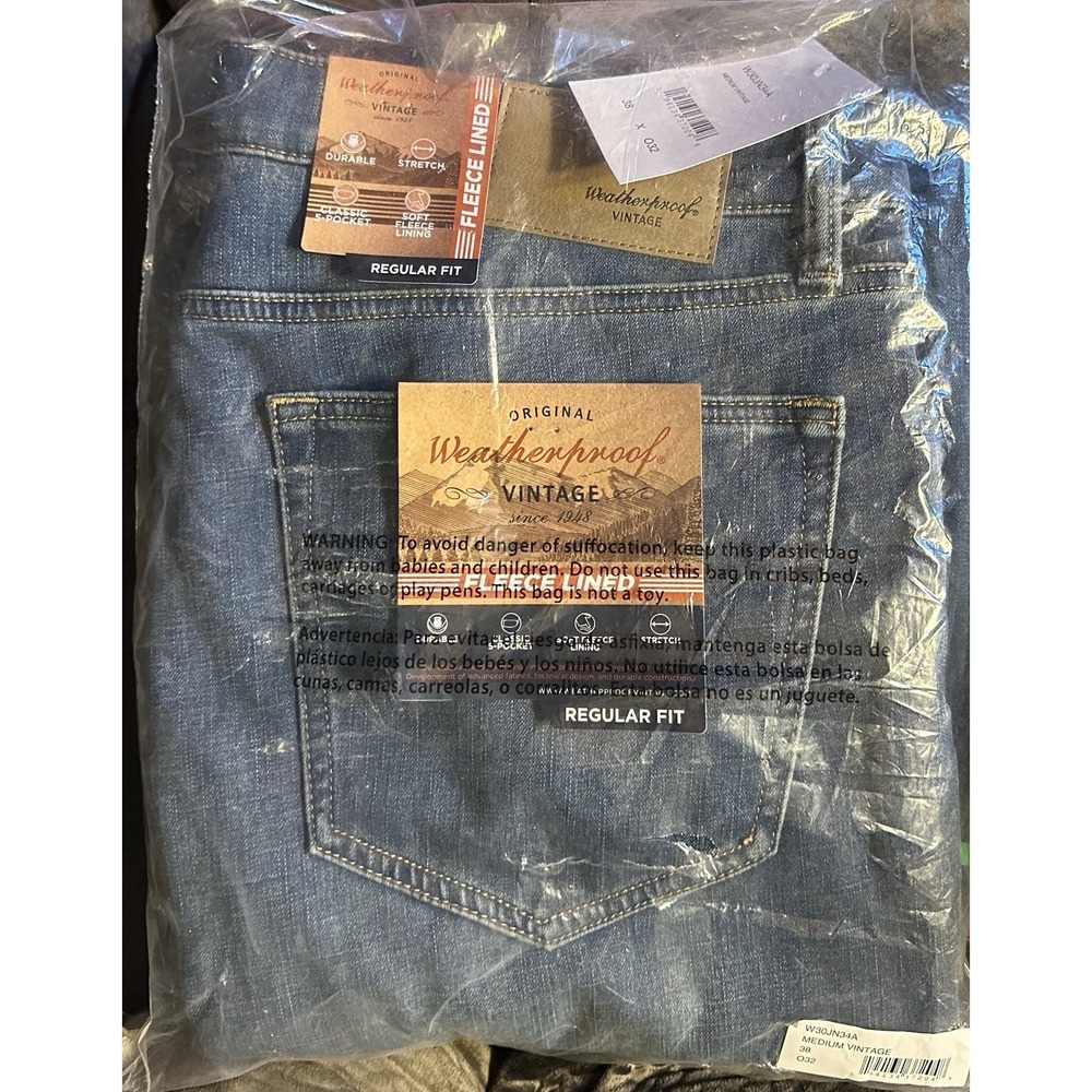 Weatherproof Vintage 38x32 Regular Fit Stretch Jeans in 'Medium Vintage' New